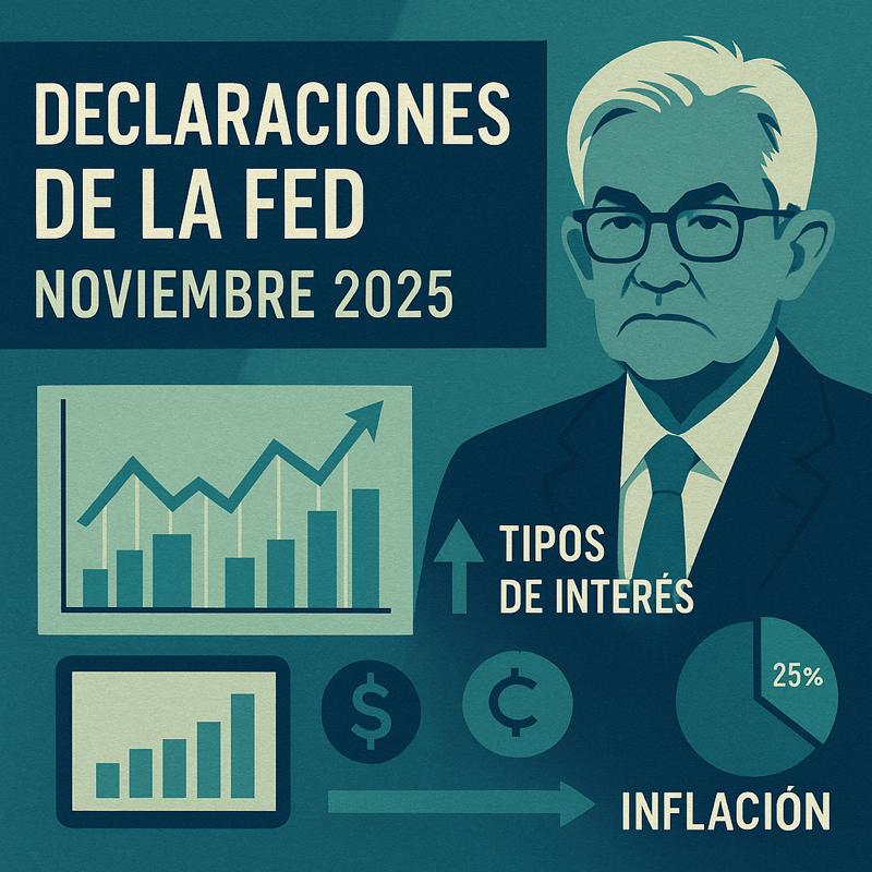 Gráfico y elementos financieros relacionados con las declaraciones recientes de la Fed