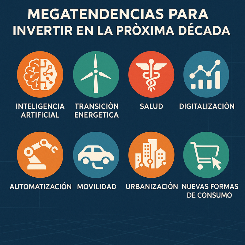 Ilustración sobre las principales megatendencias para invertir en la próxima década