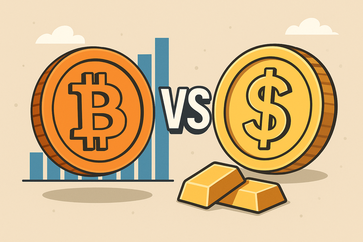 Ilustración sobre Bitcoin comparado con el oro como activo digital