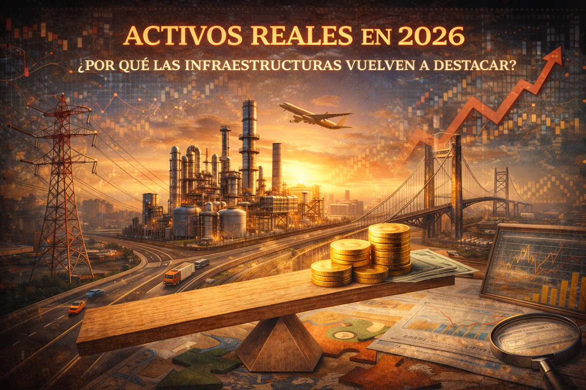 Ilustración conceptual sobre inversión en infraestructuras y activos reales en 2026