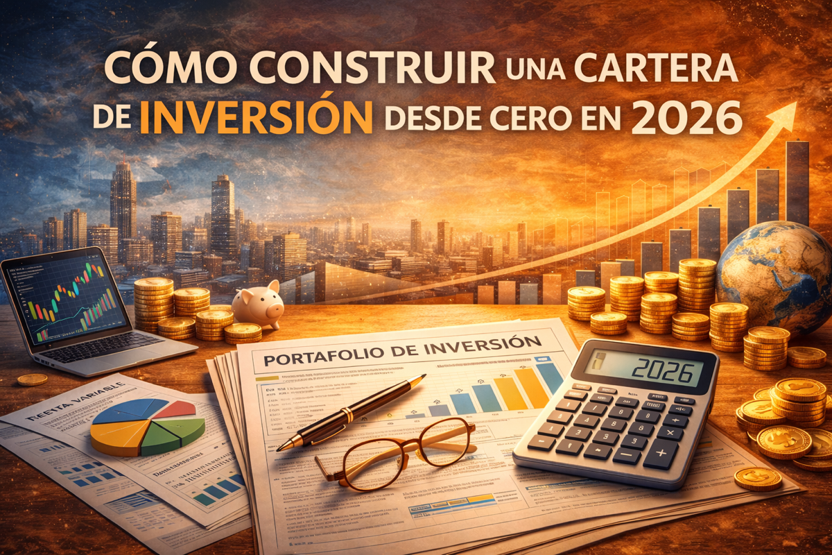 Aprende cómo construir una cartera de inversión desde cero en 2026: distribución de activos, ejemplos reales, simulaciones y errores que debes evitar.
