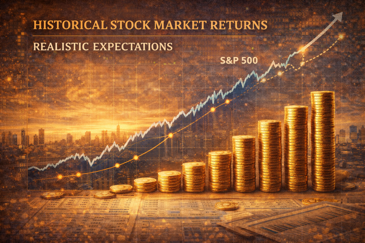 Ilustración conceptual sobre rentabilidad histórica de la bolsa y crecimiento a largo plazo
